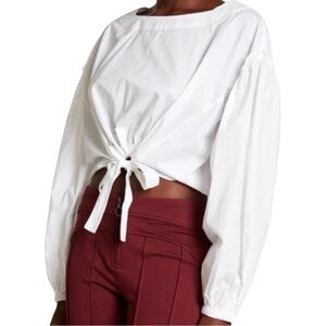 Free People White Cotton Adjustable Front Tie Cropped Top Size Small